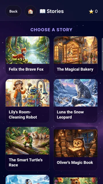 An illustrated story page with a highlighted word